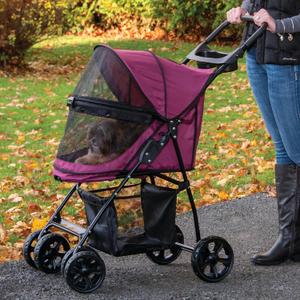 Pet Gear No-Zip Happy Trails Lite Pet Stroller for Cats/Dogs, Zipperless Entry, Easy Fold with Removable Liner, Safety Tether, Storage Basket + Cup Holder, 3 Colors (NEW Raspberry)