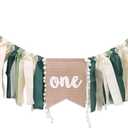 Wild One Highchair Banner - Jungle & Safari Birthday Decorations for Boy's First Birthday Party (Green)