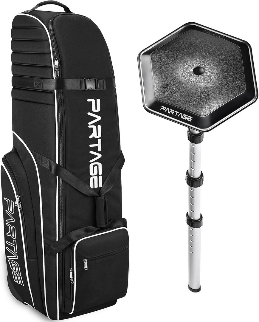 Partage Golf Travel Bag with Wheels, Golf Travel Case for Airlines, 900D Heavy Duty Oxford -Black (Black+Support System)
