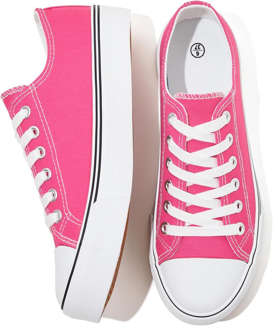 FRACORA Womens White Black Canvas Sneakers Low Top Canvas Shoes for Women Tennis Shoes (9, Hot Pink)