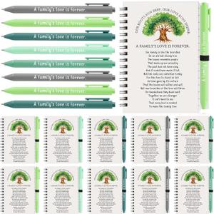 Janlaugh 60 Pcs 30 Sets Family Reunion Party Favors Gifts for Guests Family Reunion Notebook Bamboo Pens Bulk Our Roots Run Deep Spiral Notebook with Retractable Pens, White