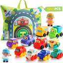 Soft Rubber Toy Figure Car for 1 Year Old Boy with Playmat (Storage Bag)|12 PCS Cartoon Cars Baby Toys for 12-18 Months & Toddler Age 1-2|First Birthday, Valentine Gift for 1 2 3 Year Old Boy