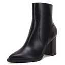LAICIGO Women's Pointed Toe Ankle Boots Chunky Stacked Heel Side Zipper Faux Leather Ankle Booties, Black, Size 8