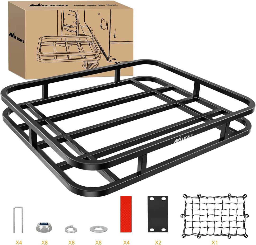 Nilight 32264 RV Bumper Mounted Cargo Rack Carrier with Net Fits 4-inch or 4-1/2-inch Bumpers Heavy Duty Luggage Holder Basket for RV Camping Traveling Capacity 350LBS