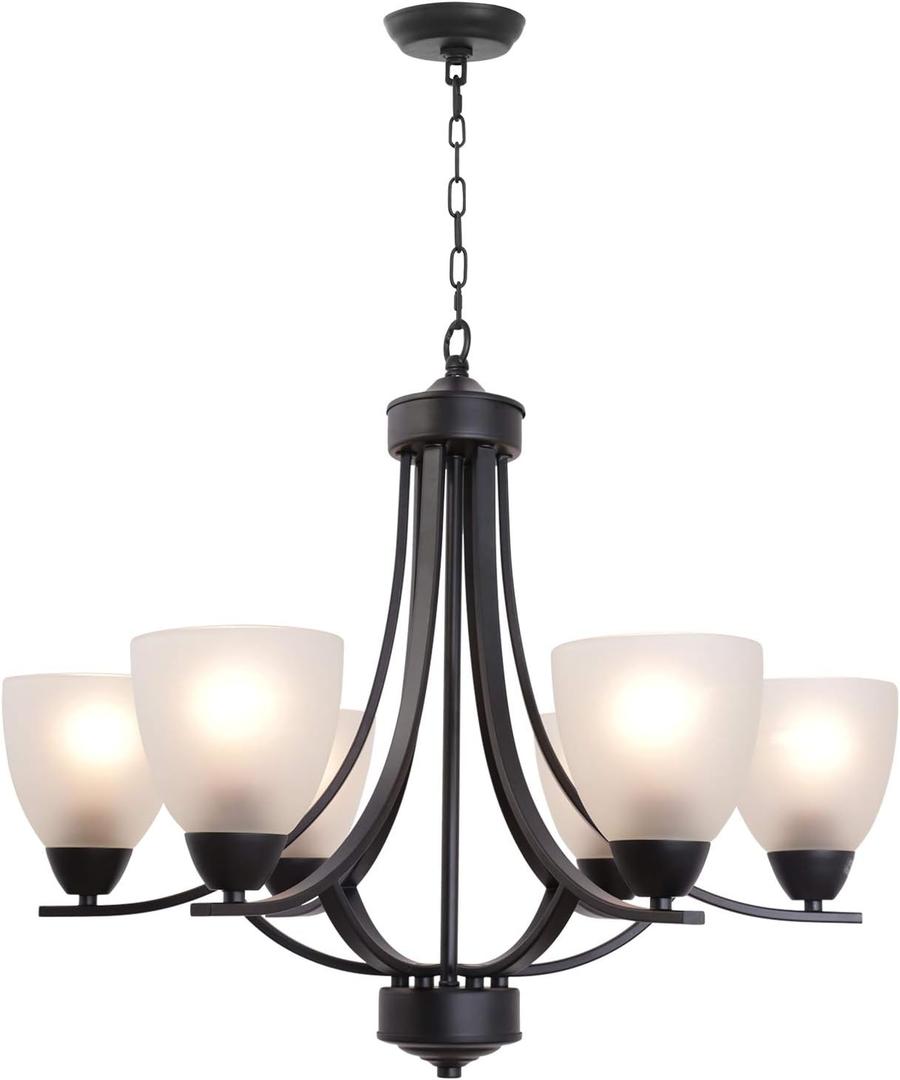 VINLUZ Contemporary Chandeliers 6 Light Black Modern Pendant Light Rustic Vintage Dining Room Lighting Fixtures Hanging, Flush Mount Ceiling Light for Bedroom Living Room