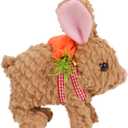Hopearl Hopping Rabbit with LED Ears Carrot Backpack Interactive Plush Bunny Toy with Sounds Animated Walking Wiggle Light up Ears Twitch Nose Gift for Toddlers, Brown, 7''