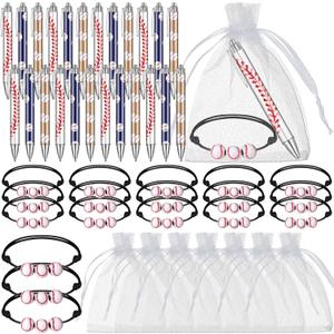 24 Sets Baseball Party Favors Softball Gifts Bags Favors Each Include Ball Theme Ballpoint Pens, Bracelets with Organza Bags for Baseball Season Events Team Party Players Kids Theme Birthday