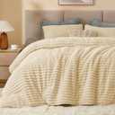 BEDELITE Fleece Queen Comforter Set -Super Soft & Warm Fluffy Beige Bedding, Luxury Fuzzy Heavy Bed Set for Winter with 2 Pillow Cases