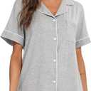 Aamikast Button Up Pajama Set for Women Shorts Short Sleeve Knit Sleepwear 2 Pice Pjs Sets (Medium, Light Gray) (Gray, M)
