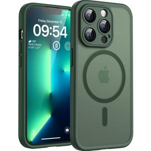 TOCOL Magnetic for iPhone 13 Pro Case Upgraded Full Camera Protection Compatible with Magsafe Drop Protection Translucent Matte Back Bumper Phone Cover 6.1-Inch, Alpine Green