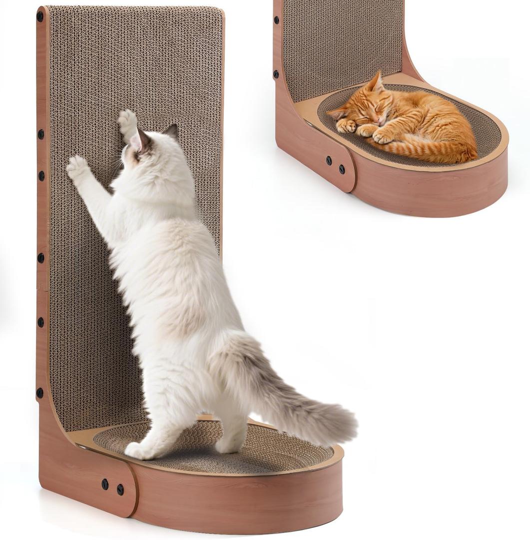 Cat Scratcher, 2 in 1 Multifunctional L Shape Cat Scratch Pad Wall Mounted with Oval Cat Bed Bowl for Indoor Cats (1 PCS Cat Scratcher)