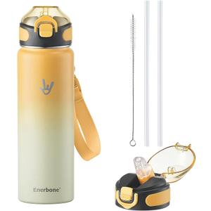 Enerbone 24 oz Insulated Water Bottle, Stainless Steel Bottle with Carrying Strap, Double-Wall Vacuum Insulation Design, Leakproof Sports Bottle with Straw, Keep Drinks Cold or Hot for Hours (Sunburst)
