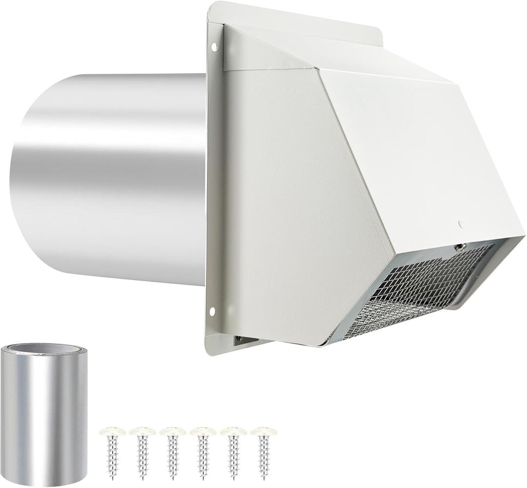 6 Inch Universal Hooded Wall Vent with Screen and Damper for Exhaust Vent Dryer Vents Cover, Outdoor Kitchen Range Hoods, and HVAC Ducts (Galvanized Steel)