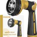 FANHAO Garden Hose Nozzle Heavy Duty, 100% Metal Water Hose Sprayer with 8 Spray Patterns, High Pressure Spray Nozzle Thumb Control On Off Valve for Outdoor Lawn & Plant Watering, Car & Pet Washing (Yellow)