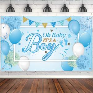 Blulu Baby Shower Party Backdrop Decorations, Large Durable Fabric Made Baby Shower Banner Backdrop Photo Booth Background for Boy's or Girl's Party Supplies(Boy Style)