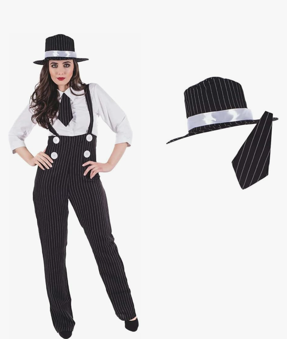 fun shack 20s Mobster Costume for Women, 1920s Gangster Outfit, Halloween Gangster Costume for Women, Vintage Style Size S