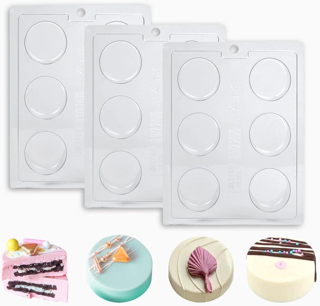 Chocolate Covered Round Cookies Molds, Biscuit Chocolate Mold, PET Plastic Mold-Round Cookies Mold Cylindrical Cylinder Candy Pudding Jelly Mold. Pack Of 3 (Large)