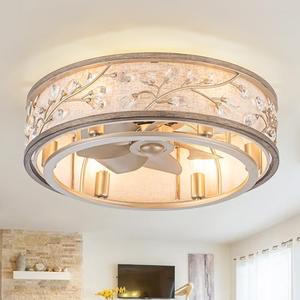 WWM 20 Inch Low Profile Caged Fandelier Ceiling Fan with Light – Farmhouse Style, DC Motor Fixes Flickering, Reversible Motor, Remote Control, Quiet & Energy-Efficient, 6 E12 LED Bulbs Included