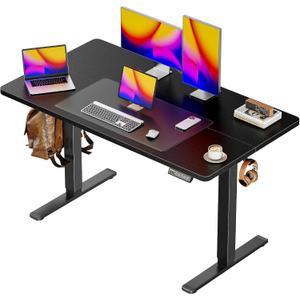 Huuger 48 x 28 Large Electric Standing Desk, Height Adjustable Desk, 27.6" Deep Desktop, Stand up Gaming, 2 Hooks, 3 Preset Heights, for Home Office, Black