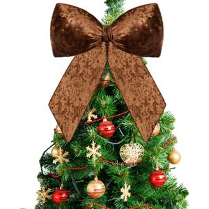 Gejoy Christmas Tree Topper Bow 22 x 16.5 Inch Large Coffee Velvet Christmas Bow Farmhouse Giant Xmas Tree Topper Decoration for Xmas Home Party Backdrop Wedding Wreath Front Door Window Staircase