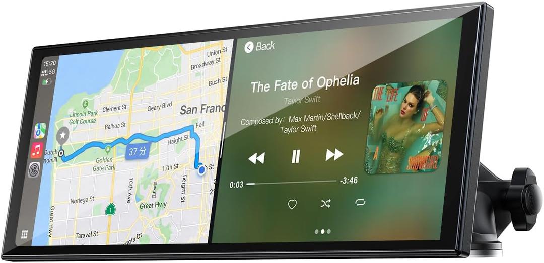 LAMTTO 9.26" Wireless CarPlay Screen for Car - Apple CarPlay & Android Auto Touchscreen, 1600x600 HD IPS Display, Plug & Play, OTA Updates, Waterproof Backup Camera & Screen Mirroring (Black)