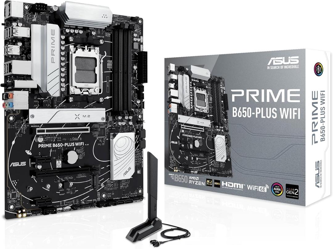 ASUS Prime B650-PLUS WiFi AMD B650 AM5 Ryzen Desktop 9000 8000 & 7000 ATX Motherboard, DDR5, PCIe 5.0 M.2, 2.5Gb LAN, WiFi 6E, HDMI, SATA 6 Gbps, USB Type-C, BIOS Flashback, Thunderbolt 4 Header
