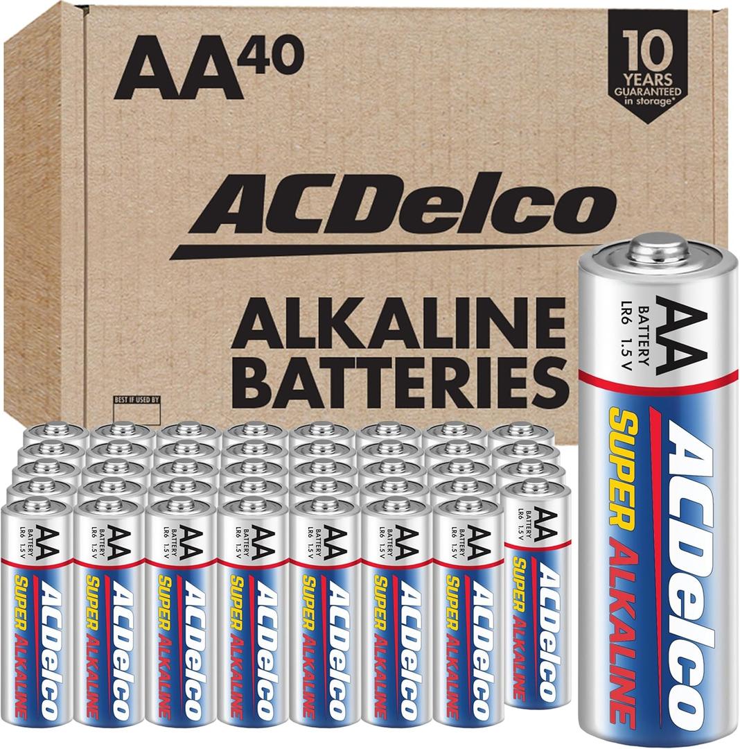 ACDelco 40-Count Double AA Batteries, Maximum Power Super Alkaline Battery for Home and Office, 10-Year Shelf Life, Reclosable Packaging