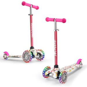 3 Wheel Scooters for Kids, Kick Scooter for Toddlers 3-6 Years Old, Boys and Girls Scooter with Light Up Wheels, Mini Scooter for Children (Pink Graffiti)