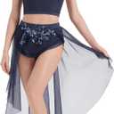 AFAVOM Lyrical Dance Costumes for Women Sequin Flower Lyrical Dress Crop Top + Flowy Mesh Tulle Skirt Contemporary Dancewear (Large, Navy Blue)