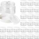 1oz Glass Jar with Lid, Hoa Kinh 25Pack Clear Round Containers Cosmetic Glass Jars with Inner Liners and White Lids Travel Jars for Storing Lip and Body Scrub, Lotion, Body Butter, Bath Salts, Liquid