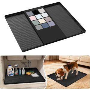 2 Pack URMONA 19"x22" Silicone Mat for Sink, Kitchen Storage and Organization, Shelf Protector for Kitchen and Bathroom, Cat Litter Mat (Black)