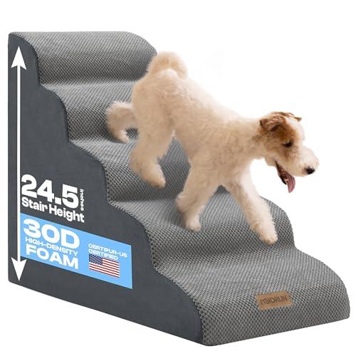 Miorun Dog Stairs for High Beds Up to 30", Extra-Tall 5-Step Dog Steps for Bed, 24.5" Tall Foam Pet Stairs for Small & Medium Dogs, Gentle Slope Cat Ramp for Bed with Washable Cover