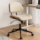 BERYTH Armless Office Chair with Wheels, PU Leather Desk Chair, Beige