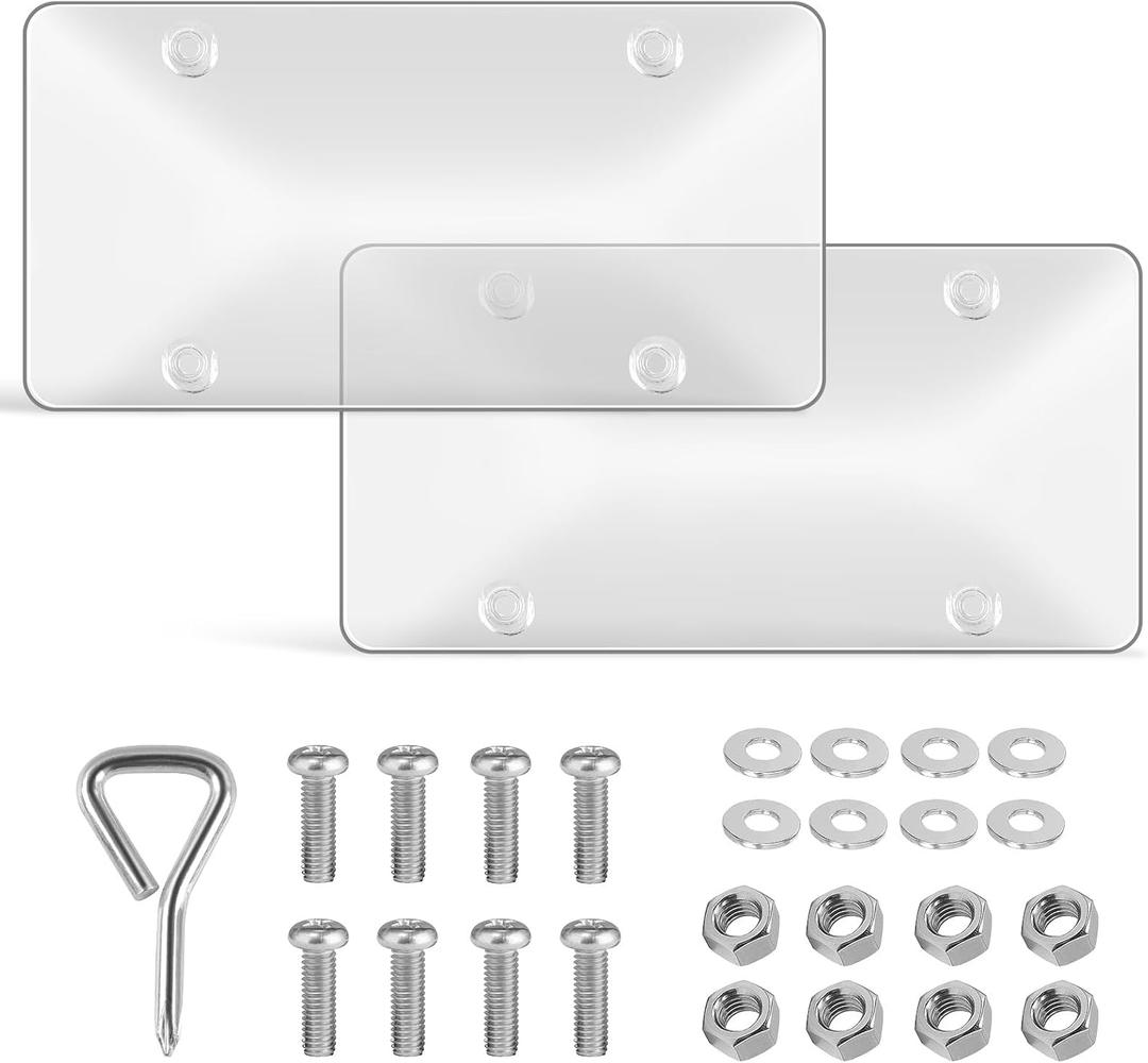 Bubble License Plate Cover 2 Pack, Clear License Plate Protector 12.24 * 6.22 Universal, Plate Cover for Car Transparent Colorless Plastic, Car Plate Cover Front/Rear with Screw Washer Nut