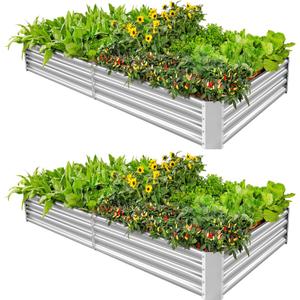 Land Guard 2 Pack 631ft Galvanized Metal Raised Garden Bed, Metal Planter Kit Box Outdoor for Deep-Rooted Vegetables, Flowers, Green and Herbs (Silver)