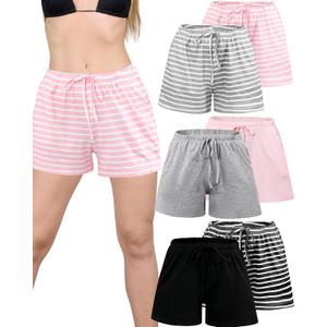 Chuarry 6 Pack Women Pajama Short Sleep Short Sleepwear Lounge Shorts Sleep Boxers Bottom with Pockets (Medium)