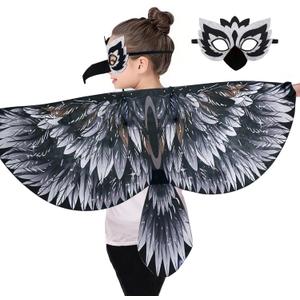 iROLEWIN Bird-Costume-Eagle-Wings for Kids Headband Parrot Owl Dress Up Toys Christmas Birthday Gifts for Girls Boys 3+ (Black)