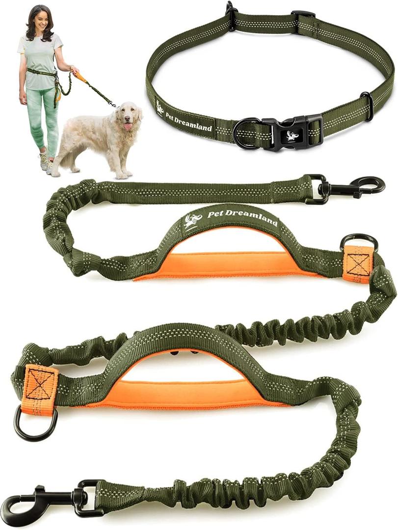 Pet Dreamland Exquisite Hands Free Leash for Large Dogs. Ultimate Comfort & Freedom for Running, Walking and Hiking. Premium Quality, Durable & Versatile Dog Walking Belt. Your Dog Will Love It. (Khaki & Orange)