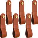 CroBlissful 6 Pcs Leather Curtain Rod Holders PU Leather Curtain Rod Bracket Mounted Loop Straps with Screws and Plastic Wall Plugs, Boho Pole Hanger Hook for Towel Oar Home Wall Display Decor(Brown)