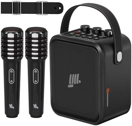 YLL 60W Powerful Voice Amplifier with 2 Wireless Microphones, Pro Sound Bluetooth Speaker with Microphone, Portable PA System Karaoke Machine Support BT/USB/TF Card/Aux/Guitar