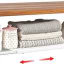 Expandable Under Cabinet Shelf, Extendable Under Shelf Storage with 0.94 Inches Thick Clips for Shoe Rack, Pantry Cabinet, Laundry Room. (White, 1 Pack, Interior: 6" H x 8.26" D)