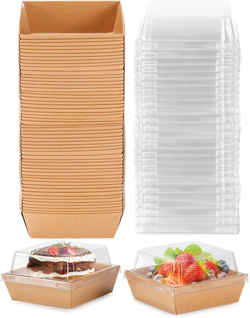 Charcuterie Boxes with Clear Lids, 50 Pack 4x4 Inch Mini Disposable Square Dessert Boxes Bakery Snack Boxes to Go Food Containers for Sandwich, Sushi, Donuts & Cake Slice