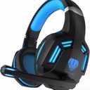 Gaming Headset for PS4, PC, Xbox One, PS5, for Nintendo Switch, Wired Over Ear Headphones with Stereo Surround Sound, Noise-Cancelling Microphone, LED Lights for Kids Adults, Black Blue