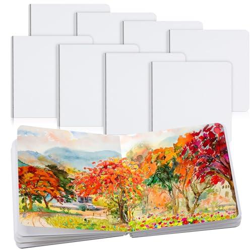 Tenceur 6 Pcs Mini Watercolor Journal 3.9x3.9 Inch Portable,  Sheets,  Pages, Square Small Watercolor Sketchbooks Paper Portable Journal Travel Painter, Art Supplies for Mixed Media(White)
