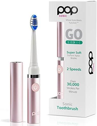 Pop Sonic Electric Toothbrush (Metallic Rose) - Travel Toothbrushes w/AAA Battery | Kids Electric Toothbrushes with 2 Speed & 15,000-30,000 Strokes/Minute, Dupont Nylon Bristles