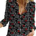 Hawaiian Button Down Shirts for Women Halloween Thankgiving Christmas Valentines St Patricks Long Sleeve Tops Blouse (Medium, Vlt Aynl)