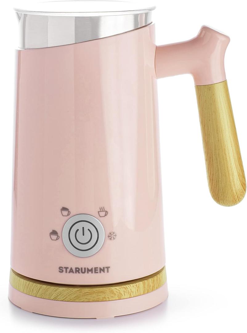 Starument Electric Automatic Milk Frother/ Foamer & Heater for Coffee, Latte, Cappuccino, Other Creamy Drinks - 4 Settings for Cold/ Airy Milk/ Dense Foam & Warm Milk - Easy to Use (Pink)
