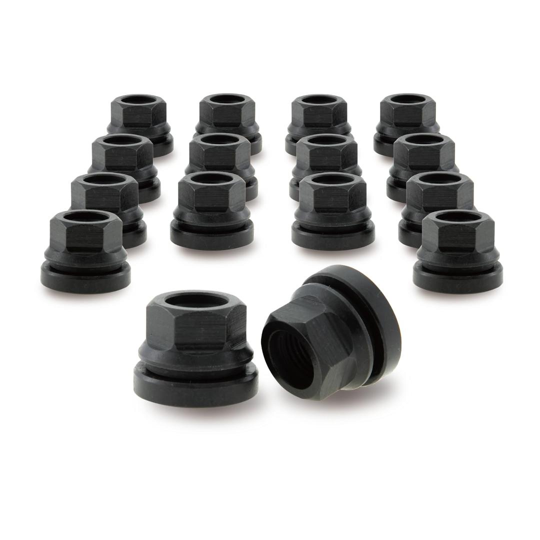 Black M14x2 Wheel Lug Nuts 16pcs for '99-'02 Ford F250 F350 F450 F550, '00-'04 F150, Two-Piece Flanged Flat Face OEM Style for Factory OEM Wheels, Fit F81Z1012AA