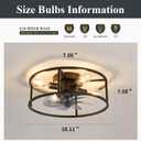 Black Caged Ceiling Fan with Lights Flush Mount Ceiling Fan with Remote Control 18 Inch Industry Metal Low Profile Fan for Farmhouse Dining Room Bedroom Kitchen Living Room