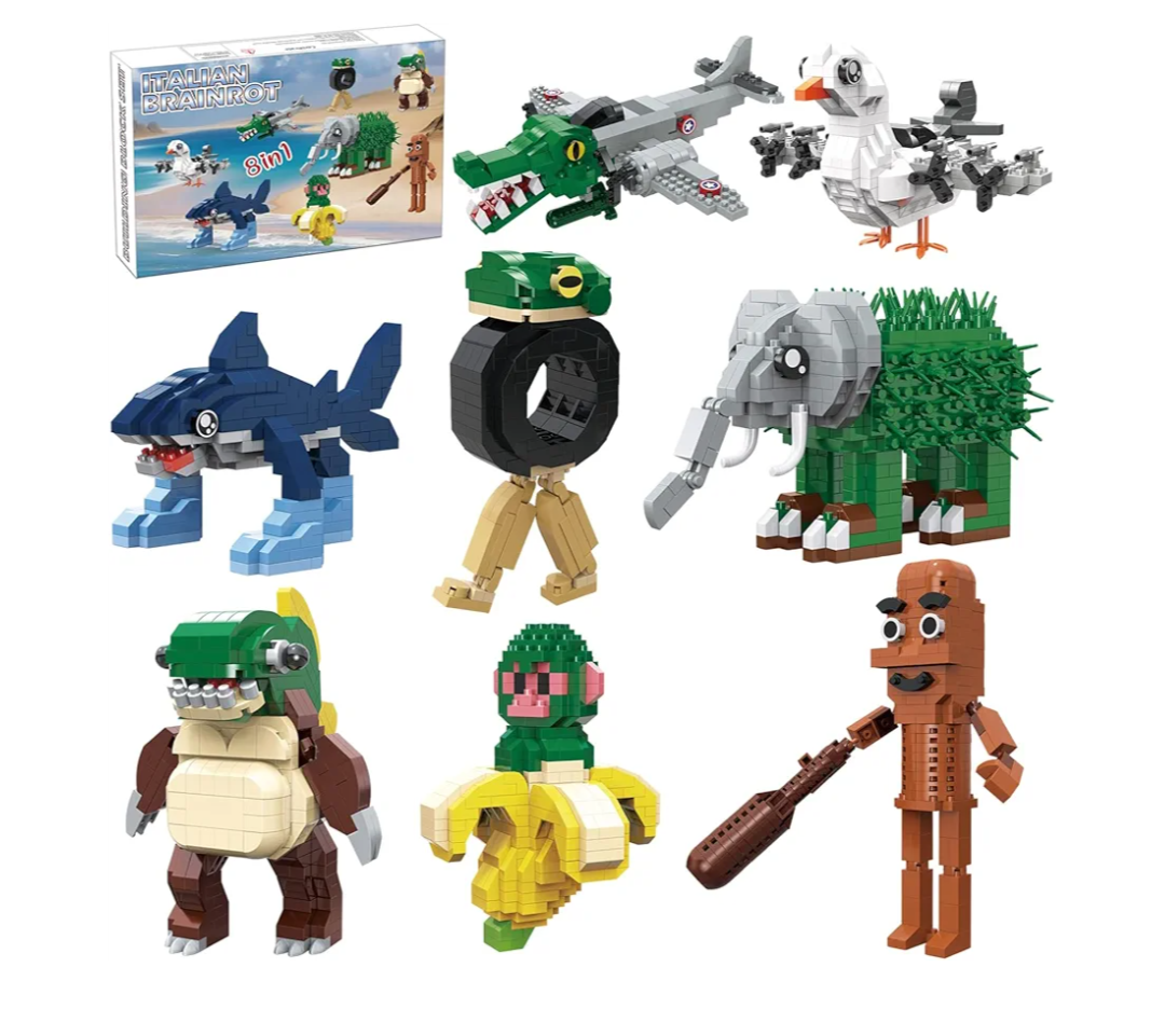 Italian Brainrot Building Bricks Set 8 Models Creative Animal & Character Blocks Fun Collectible Toy for Kids & Adults